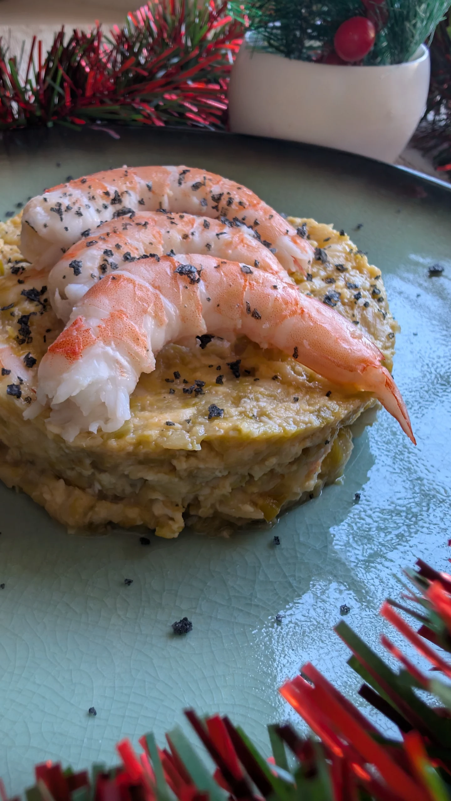 revuelto, huevo, langostinos